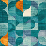 Boho Chic Area Teal & Orange Geometric(Blue)