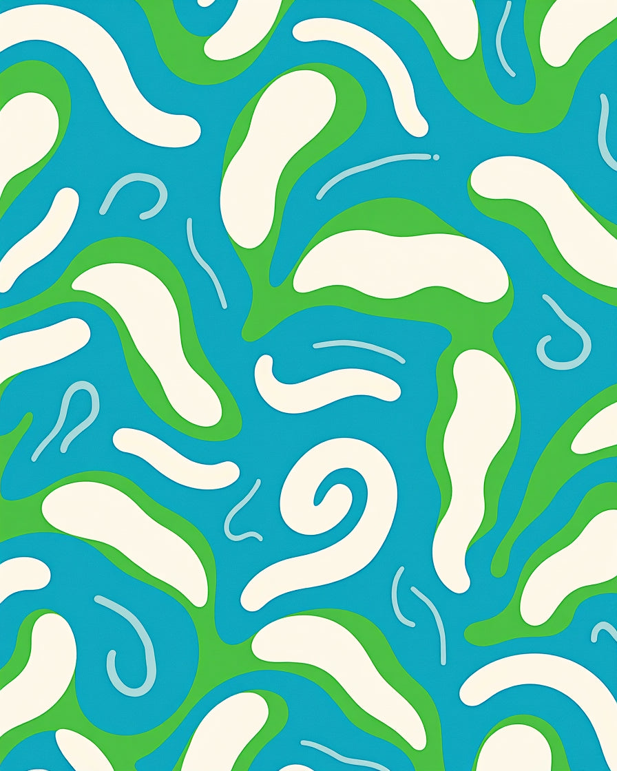 Interlocking Wave Motif with Abstract Coral Accents (Blue) - ODIKA