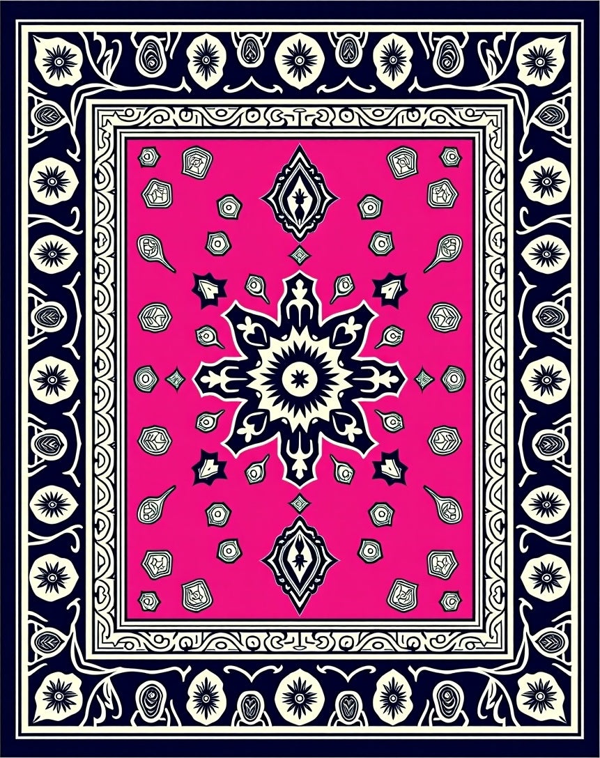 Medallion Mosaic with Intricate Border Design (Pink) - ODIKA
