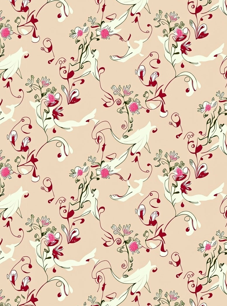Elegant Vine Scrolls with Delicate Floral Accents and Graceful Curves (Beige) - ODIKA