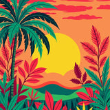Sunset Safari Adventure Landscape with Tropical Foliage(Orange)