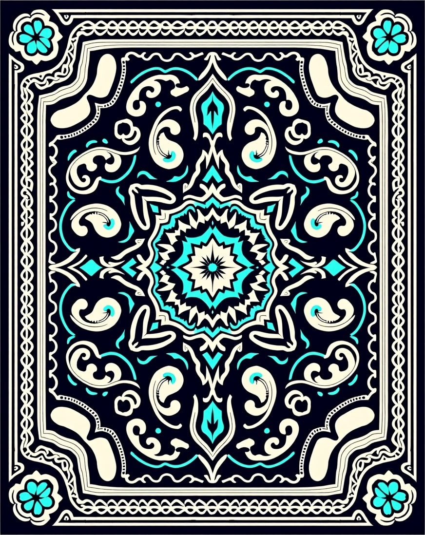 Boho Floral Medallion with Intricate Curves and Swirls (Black) - ODIKA