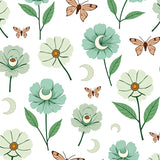 Enchanted Poppy Moth Moonlight Botanical Tapestry(Blue)