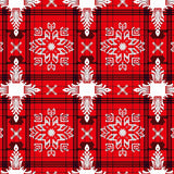Festive Tartan Checkered with Nordic Snowflake Motifs(Red)