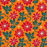 Poinsettia Bloom Elegance with Twisting Holly and Subtle Snowflake Overlay(Orange)