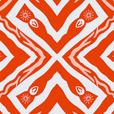 Dynamic Waveforms with Repeating Chevron Bands and Abstract Floral Insets (Red)