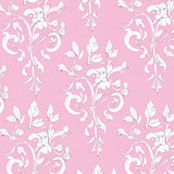 Chintz Inspired Garden Scroll with Delicate Leaf and Blossom Accents (Pink)