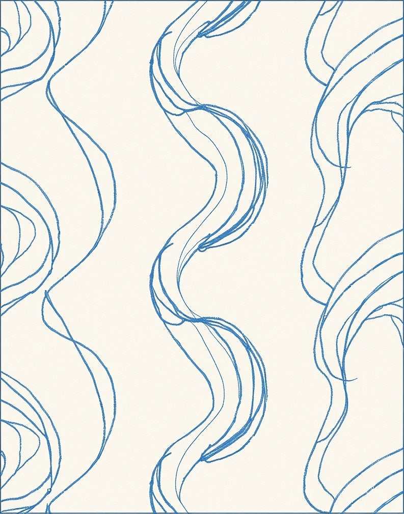 Contemporary Minimalist Abstract Waves with Subtle Interlocking Flow (Blue) - ODIKA