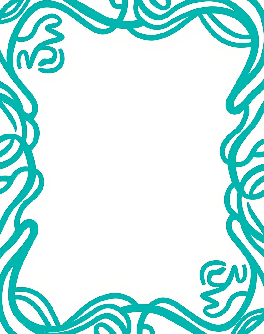 Stylized Wave Border Motif with Smooth Flowing Lines and Layered Accents (Teal) - ODIKA