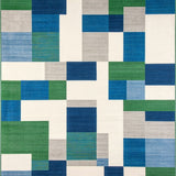 Abstract Geometric Area with Blue Green and Beige Patchwork Plaid Motif(Blue)