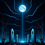 Haunted Graveyard Moonlit Spiral Swirl Decorative Floor Covering(Blue)