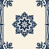 Hydrangea Bloom Medallion Tapestry with Ornate Border Flourishes(Blue)