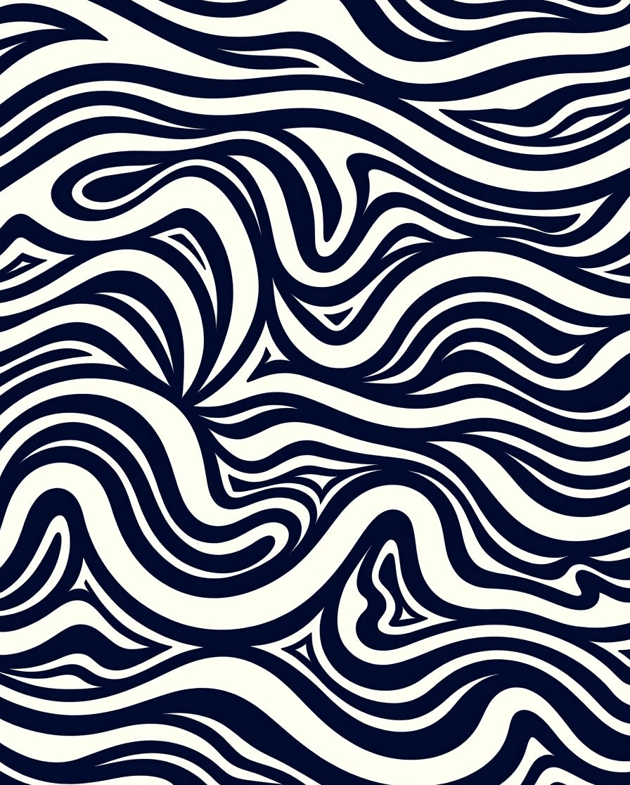 Abstract Wave Ripple Design Modern Contemporary Floor with Flow Motifs (Black) - ODIKA