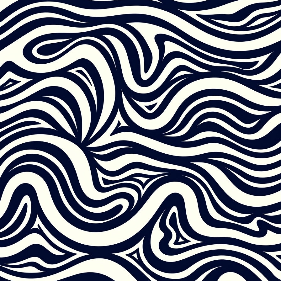 Abstract Wave Ripple Design Modern Contemporary Floor with Flow Motifs (Black) - ODIKA