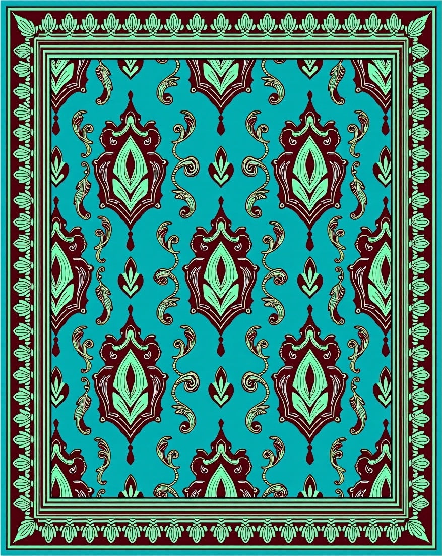 Intricate Paisley Teardrop Low Pile with Swirling Motifs (Turquoise) - ODIKA