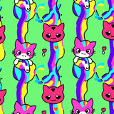 Adorable Kitten Face Motifs with Stripes and Hearts(Green)