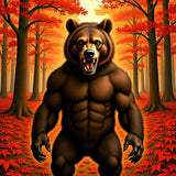 Roaring Predator Autumn Woodland Adventure Hunting Territory Scene(Brown)