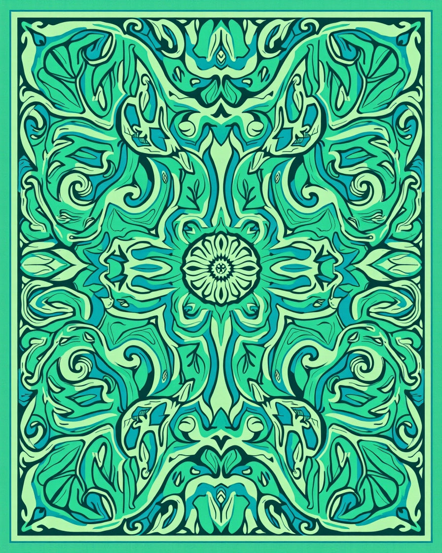 Enchanted Garden Blossoms Swirling Vines Abstract Foliage (Green) - ODIKA