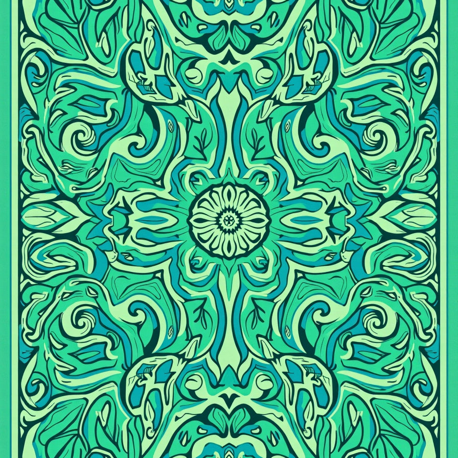 Enchanted Garden Blossoms Swirling Vines Abstract Foliage (Green) - ODIKA