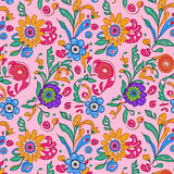 Boho Garden Mosaic with Curved Foliage and Stylized Rosette Details(Pink)