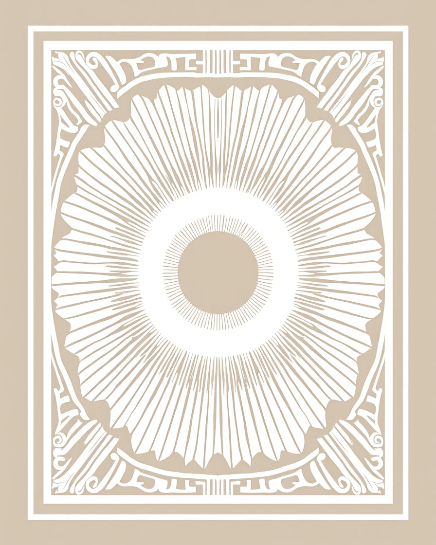 Art Inspired Sunburst Motif with Subdued Neutral Palettes (Beige) - ODIKA