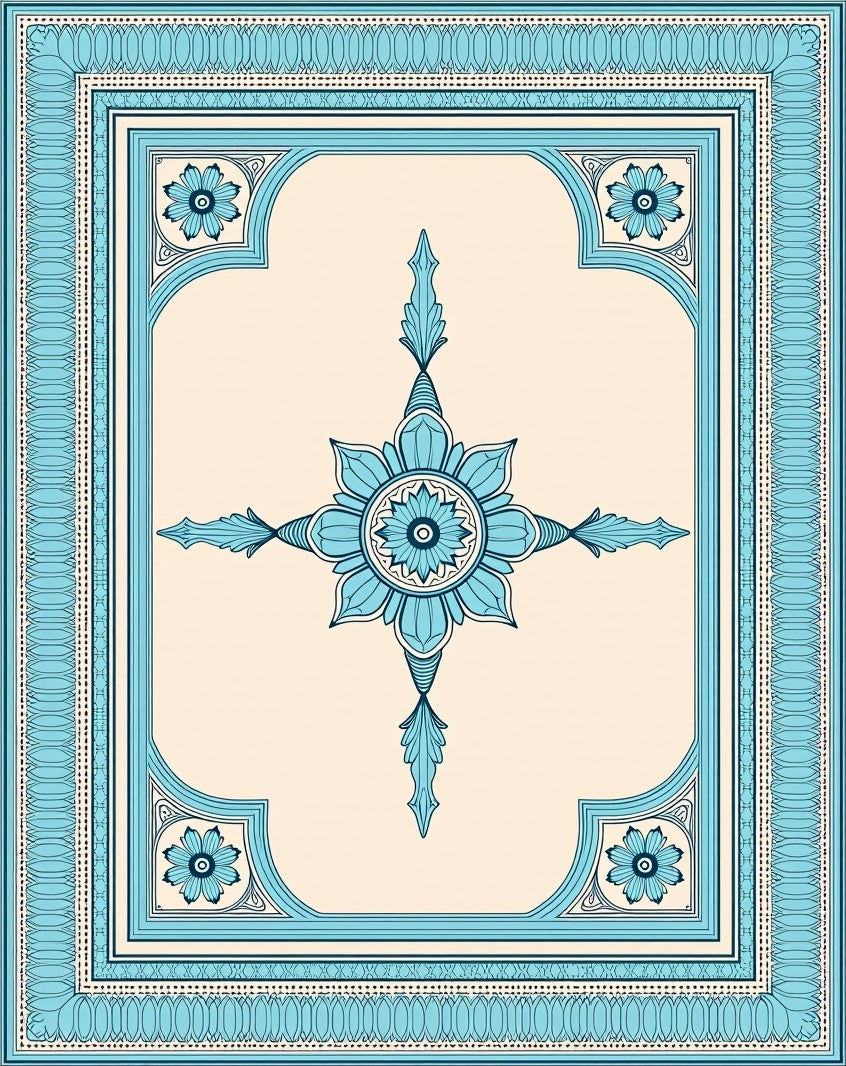 Tile Inspired Boho Floor Covering (Blue) - ODIKA