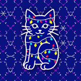 Playful Holiday Cat Trace with Sparkling Festive String Lights(Blue)