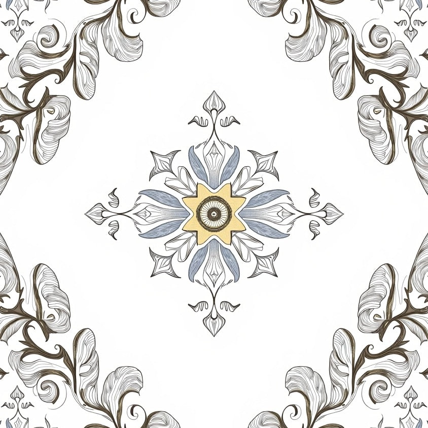 Distressed Botanical Vine Scroll with Weathered Flourishes (White) - ODIKA