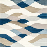 Contemporary Area Blue & Beige Blend Geometric Waves(Beige)