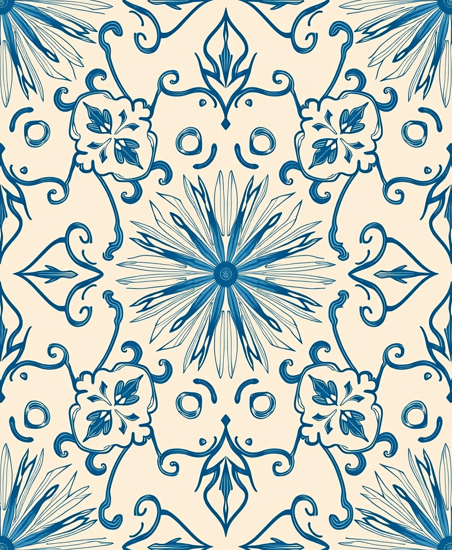 Timeless Botanical Swirl Abstract Artisan (Blue) - ODIKA