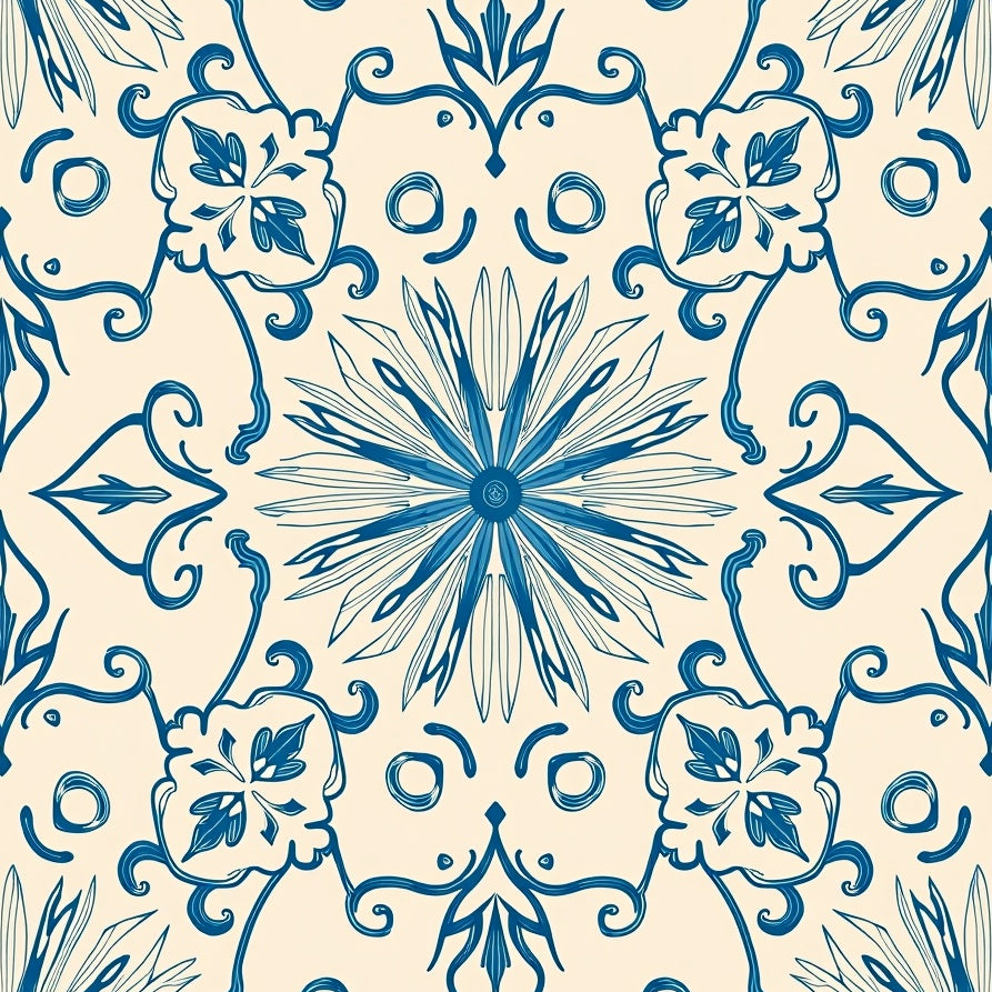 Timeless Botanical Swirl Abstract Artisan (Blue) - ODIKA