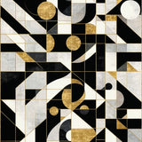 Contemporary Geometric Rug Artistic Black White & Gold Flair(Black)
