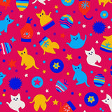 Festive Cat Parade with Twinkling Lantern Motifs and Playful Confetti Accents(Pink)
