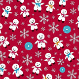 Playful Snowman Figures Surrounded by Sparkling Snowflake Clusters(Red)