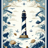 Coastal Haven Nautical Area Rug with Lighthouse Pattern for Home Decor(Blue)
