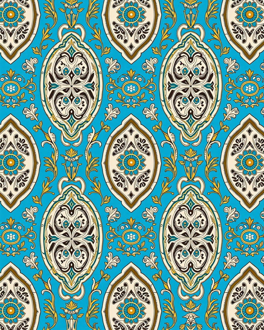 Paisley Garden Ornamental Botanical Print (Blue) - ODIKA