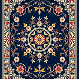 Elegant Floral Medallion With Interlocking Vines And Petals(Navy)