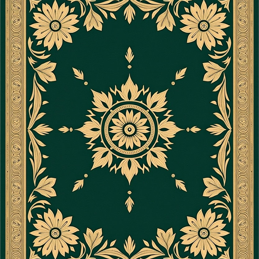Floral Mosaic Arrangement with Petal Motifs and Subtle Ornate Borders (Green) - ODIKA