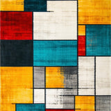 Eclectic Mosaic Patchwork with Distressed Abstract Shapes and Lines(Red)