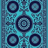 Vintage Distressed Ornate Botanical Curved Symmetrical (Blue)