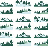 Nordic Winter Village Scene Textured Celebration Contemporary Design(Green)