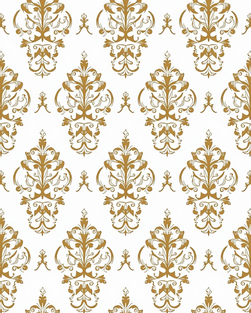 Faded Botanical Damask with Scrolling Vine Motifs (Gold) - ODIKA