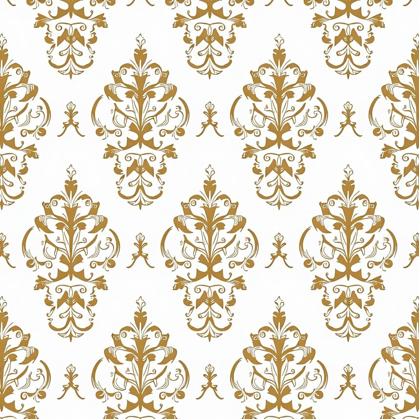 Faded Botanical Damask with Scrolling Vine Motifs (Gold) - ODIKA