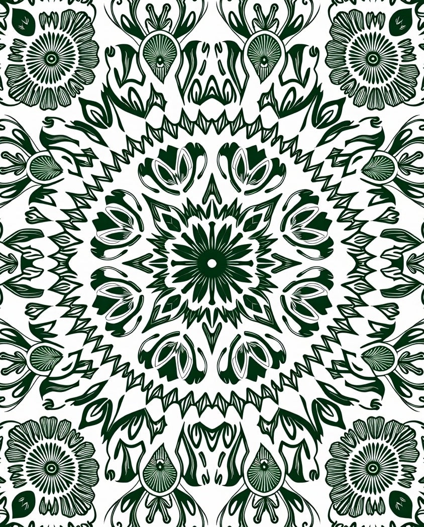 Boho Burst Design with Intricate Petal Arrangements (Green) - ODIKA