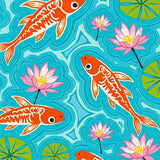 Tranquil Koi Swimming Through Lotus Blossoms Pathway Decoration(Blue)