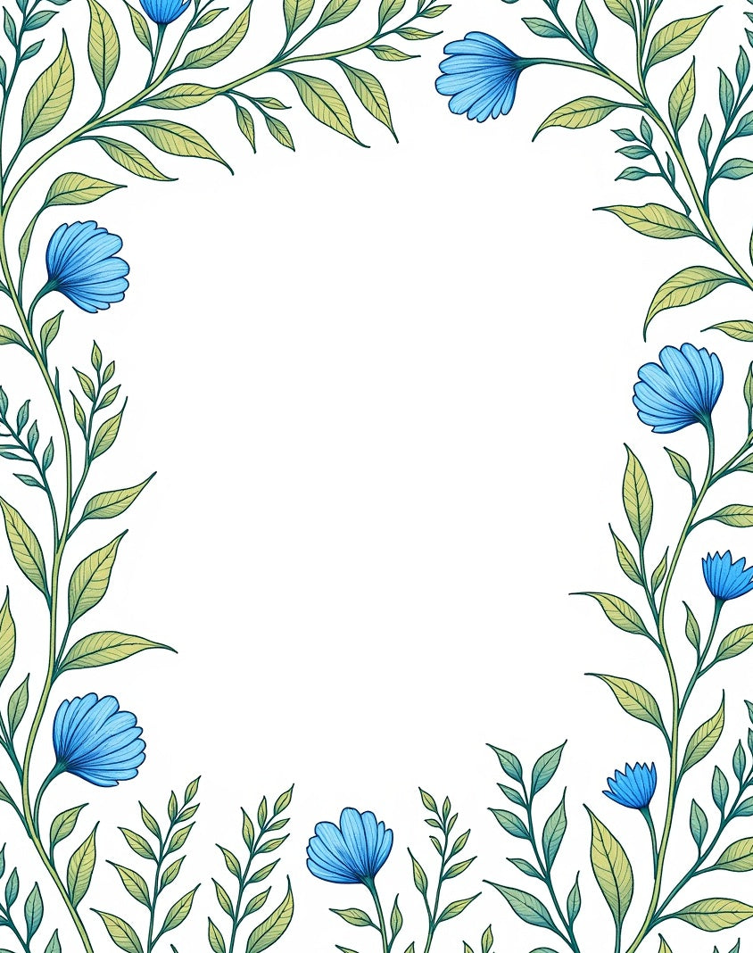 Vintage Botanical Garden Motifs with Delicate Petal Arrangements (Blue) - ODIKA