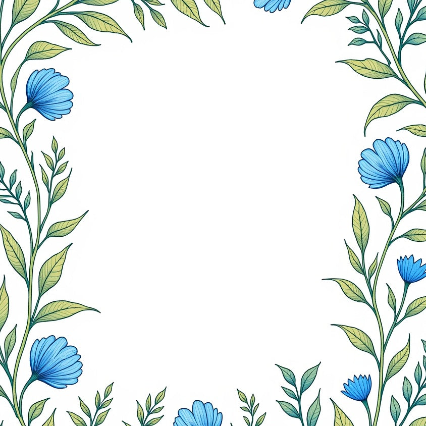 Vintage Botanical Garden Motifs with Delicate Petal Arrangements (Blue) - ODIKA