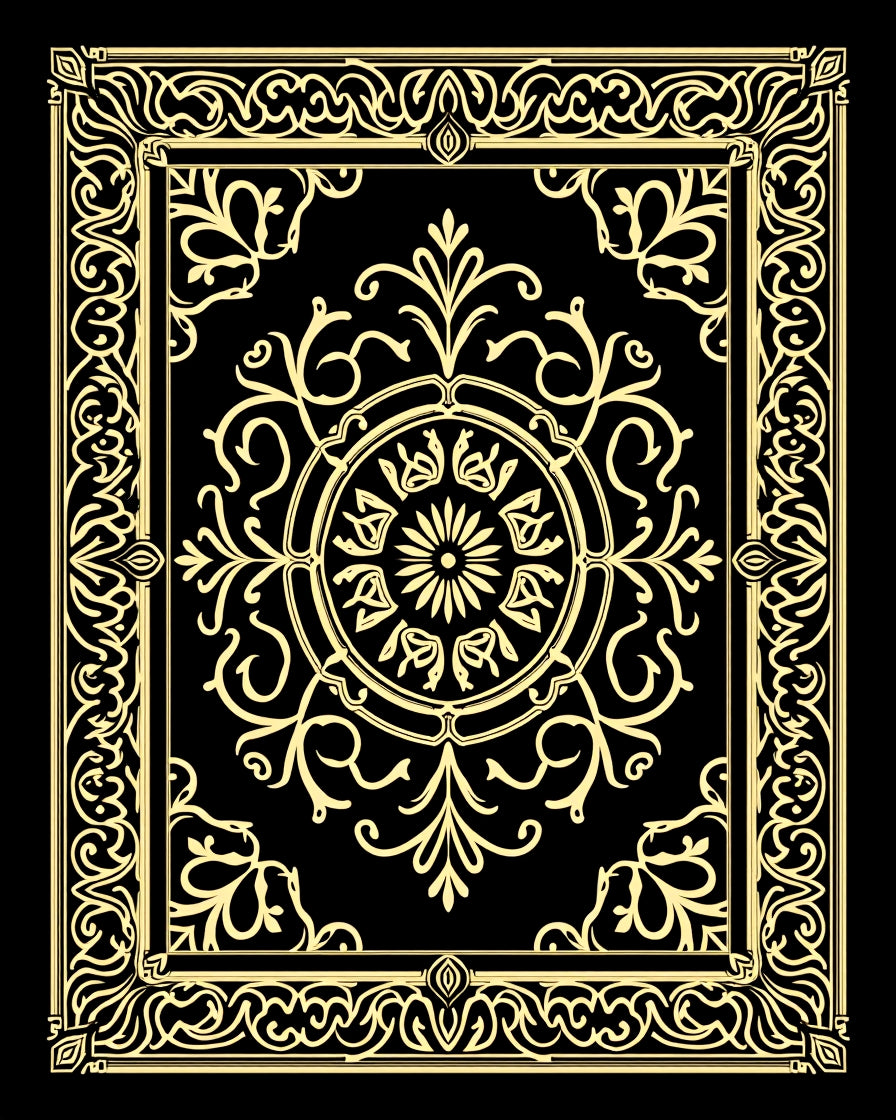 Ornate Medallion Scrollwork with Flourished Filigree Design (Black) - ODIKA
