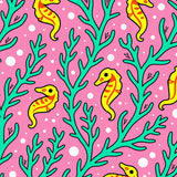 Tropical Seahorse Dance with Flowing Kelp Forest Waves Design(Pink)