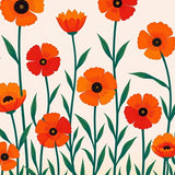 Harvest Season Poppy Meadow Floral with Autumn Blooms(Orange)